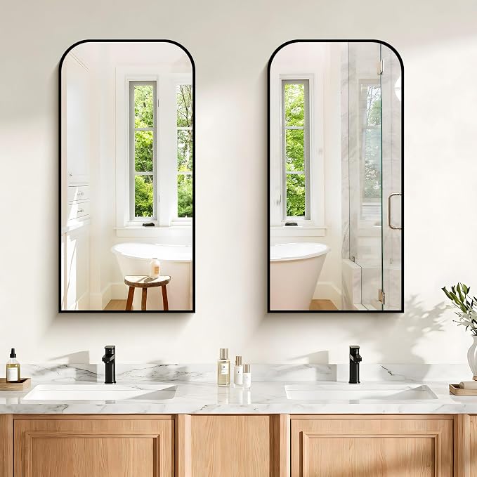COFENY Bathroom Mirror, 18x36 inch Black Rectangle Wall Mounted Mirror with Thin Frame, Bathroom Vanity Mirrors for Over Sink, Entryway, Living Room, Bedroom