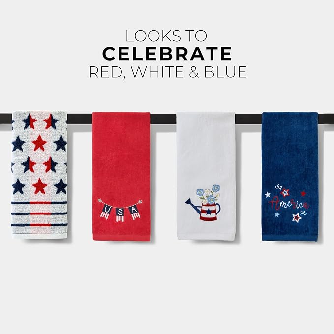 SKL Home USA Banner Hand Towel, (2-Pack), Red | Fun for Memorial Day, 4th of July, Labor Day & all patriotic holidays. For use in the bathroom, kitchen or bar.