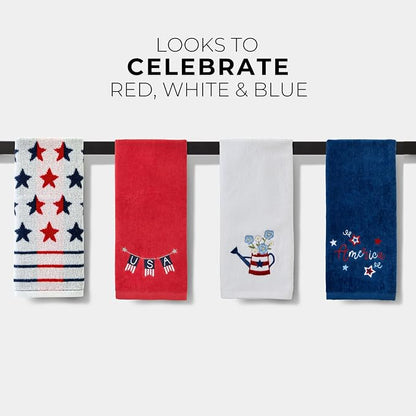 SKL Home USA Banner Hand Towel, (2-Pack), Red | Fun for Memorial Day, 4th of July, Labor Day & all patriotic holidays. For use in the bathroom, kitchen or bar.