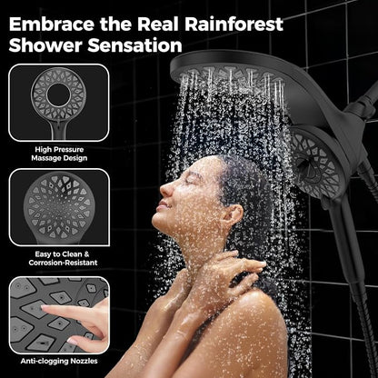 High Pressure Rain Shower Head with Handheld Spray Combo | Detachable Dual Shower Head with 10 Sprays Modes - Upgrade Knob Spray Mode Selector and Magnetic Guidance Docking System