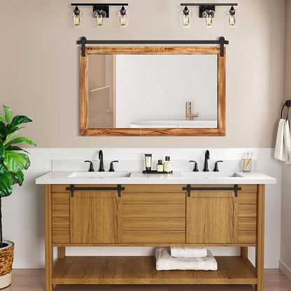 COGOOD Farmhouse Bathroom Mirrors for Over Sink - 30 x 49 Brown | Rustic Barn Door Wood Framed Vanity Mirror for Entryway, Living Room, Bedroom, Dresser Wall Decor