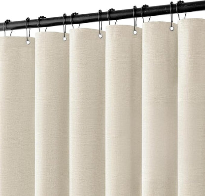 MIULEE Linen Fabric Shower Curtain Light Cream W72*L72 12 Metal Hooks | Washable, Modern, Heavy Duty, Curtain Set, Waterproof Thick Cloth Shower Curtains, Bathroom Bathtub