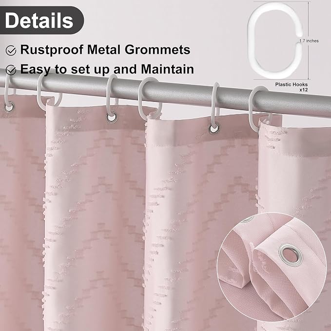 Siiluminisoy Blush Shower Curtain Fabric Shower Curtain for Bathroom 72 x 78 Tufted Chevron Textured Striped Modern Farmhouse Minimalist for Bathroom