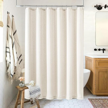 Cream Linen Shower Curtain for Bathroom Water Repellent 72x92 Inch | Ivory Earth Tone, Extra Long 92 Inches, Bath Decor Shower Curtain, Boho Shabby Chic Country Rustic, Cloth Drapes