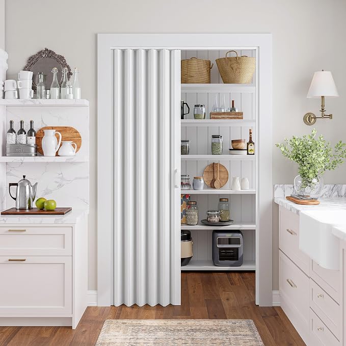 SmartStandard 42" x 80" Accordion Doors Interior, Double Walled, White | Easy to Assemble, Save Space, PVC Accordion Folding Doors for Closet Doorway Basement, with Track and Hardware