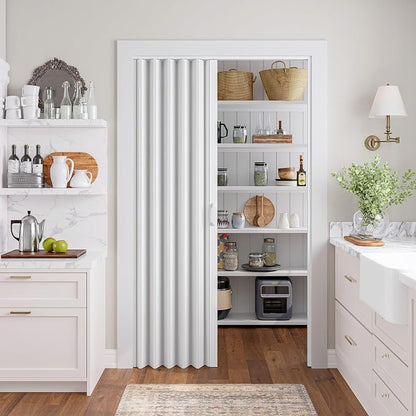 SmartStandard 42" x 80" Accordion Doors Interior, Double Walled, White | Easy to Assemble, Save Space, PVC Accordion Folding Doors for Closet Doorway Basement, with Track and Hardware