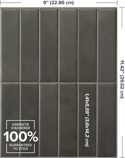 Smart Tiles Peel and Stick backsplash, Stacked Smoke Gray, 11.43"x9" | Pack of 5 (3.5 sq ft), Matte, Heat/Moisture Resistant, Low VOC, Kitchen/Bathroom, Renter Friendly, Made in Canada