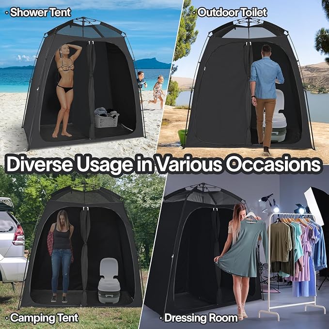 EighteenTek® Upgraded Shower Tents with Hub, Pop Up Privacy Tent Camping 2-Room Privacy Shelter with Floor & Dual Doors, Portable Easy-Setup Toilet & Changing Tent, 83" x 47" x 77.6"H