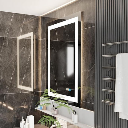 18 * 24inchesLED Mirror, Smart Bathroom Mirror with Lights, Anti-Fog, Tempered Glass, 3 Colors Dimmable, Front and Backlit, CRI 90+, Wall Mounted, Memory