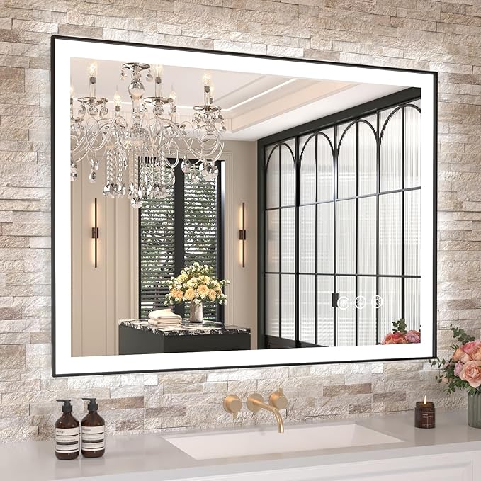 40"x30" LED Bathroom Mirror, Frontlit&Backlit, Controlled Separately | Black Metal Frame, Stepless Dimmable, Anti-Fog, HD Reflection, Shatter-Proof, 3 Colors Lighting, Memory, UL Listed