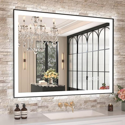 40"x30" LED Bathroom Mirror, Frontlit&Backlit, Controlled Separately | Black Metal Frame, Stepless Dimmable, Anti-Fog, HD Reflection, Shatter-Proof, 3 Colors Lighting, Memory, UL Listed