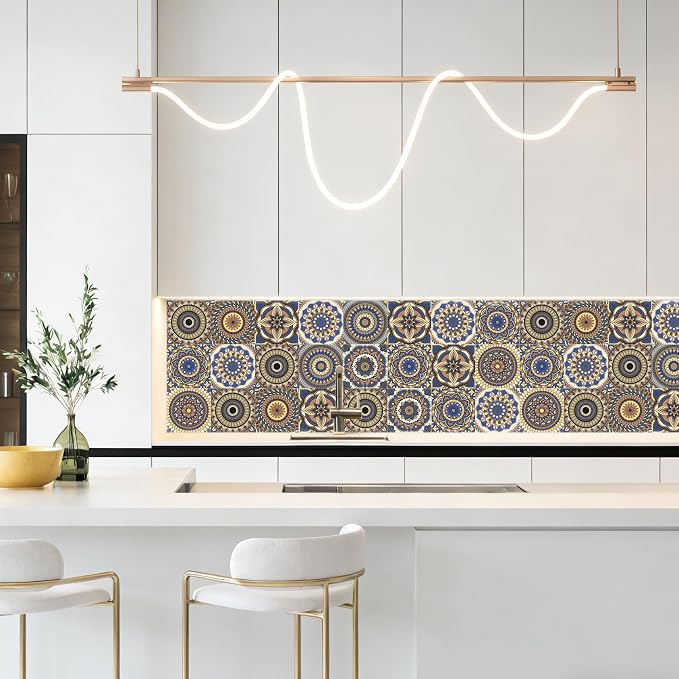 24 PCS Bohemian Floral PVC Peel and Stick Tile Stickers | for Kitchen Bathroom RV, Waterproof Self-Adhesive Removable Backsplash Decals, Easy DIY Upgrade, Smooth Surfaces, 3.94x3.94in