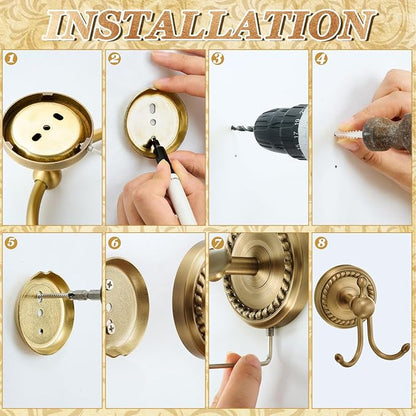 6 Pcs Antique Brass Gold Bathroom Accessories Set 15.7"-26.7" Solid Brass Towel Bar, Towel Ring, Toilet Paper Holder, Robe Hook, Wall Mounted Vintage Bath Hardware Fixture Set