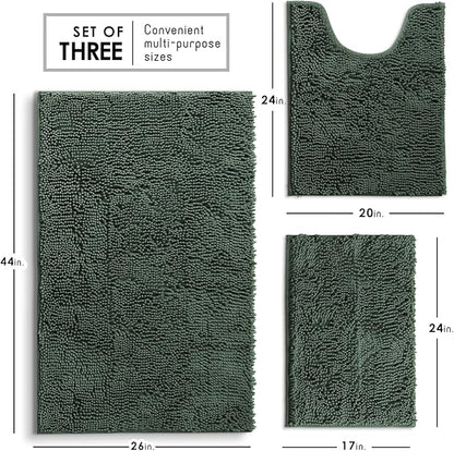 Hearth & Harbor Bathroom Rugs, Chenille Bath Mat - Machine Washable Bath Mats for Bathroom Non-Slip Backing Rubber, Quick Dry Mat - Hunter Green Bath Rug, 17x24-26x44-20x24