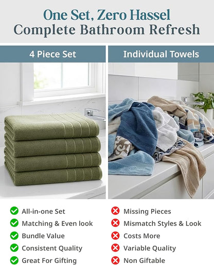Casa Platino Large Bath Sheets 100% Cotton 4 Pack Quick Dry - Oil Green | Bathroom Towels Large - Lightweight & Breathable, Fade-Resistant Color, Classic Terry Weave, Densely Woven