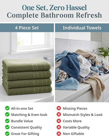 Casa Platino 100% Cotton Bath Towels Pack of 4 (30"x60") - Ring Spun Mercerized Cotton Bathroom Towel Set - Quick Dry, Soft & Absorbent Large Bath Towels - Holds Well After Multiple Washes - Oil Green