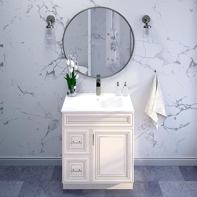 30" Shaker Bathroom Vanity Sink Base with Drawers (Ready-to-Assemble) (Antique White Vanity Base)