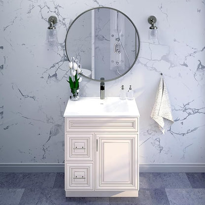 30" Shaker Bathroom Vanity Sink Base with Drawers (Ready-to-Assemble) (Antique White Vanity Base)