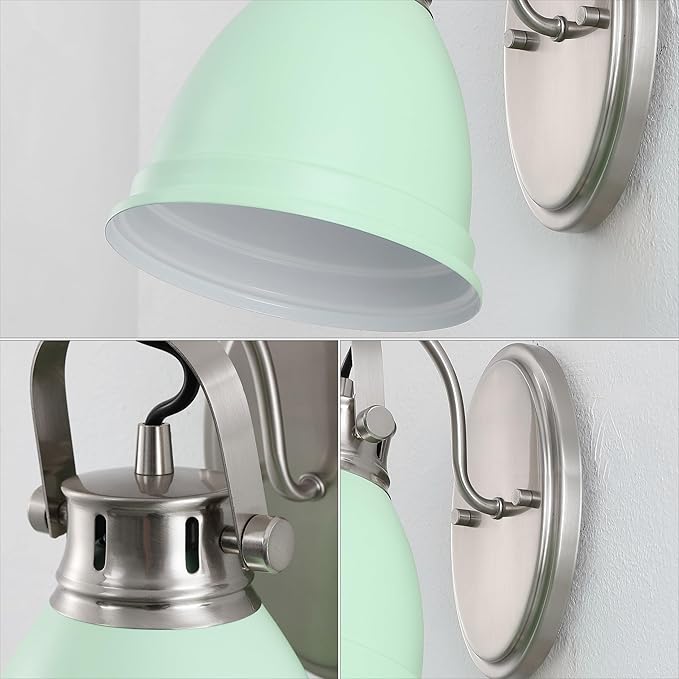 JONATHAN Y 7" Mint Green/Nickel 1-Light LED Vanity Light, Adjustable Wall Sconce for Bathroom Mirror, Farmhouse Bohemian Kitchen Light, Iron Black Bell Shade (JYL1114C)