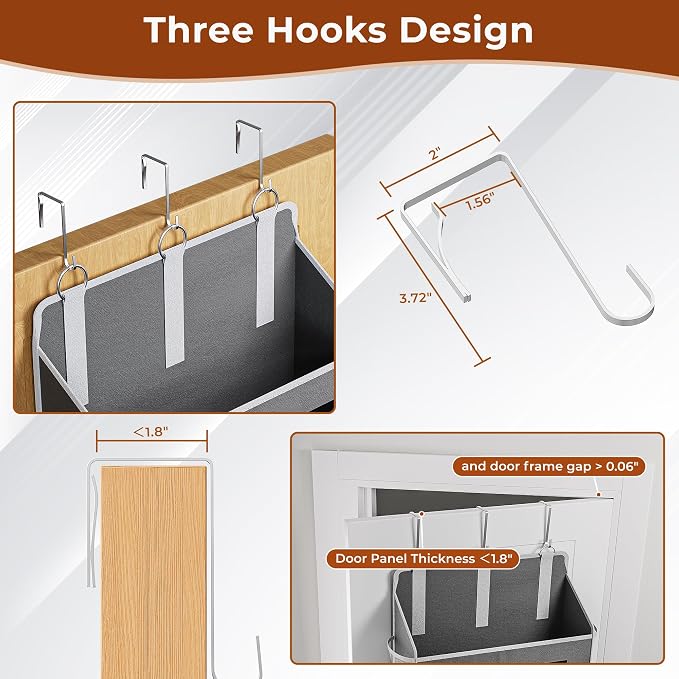 2 Pack 5 Tier Over The Door Organizer Space-Saving Storage for Any Room | Grey Hanging Closet Organizer with 10 Mesh Pockets and Clear Windows, Closet Organizers and Storage for Bathroom, Bedroom