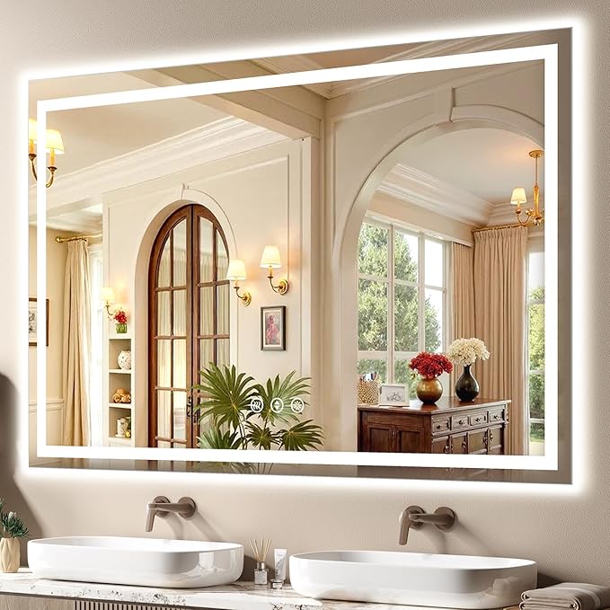 60x40 LED Bathroom Mirror with Lights - Dimmable, Anti-Fog, 3 Color Backlit & Front Lit Mirror for Bathroom, Shatter-Proof Tempered Glass, Easy Installation