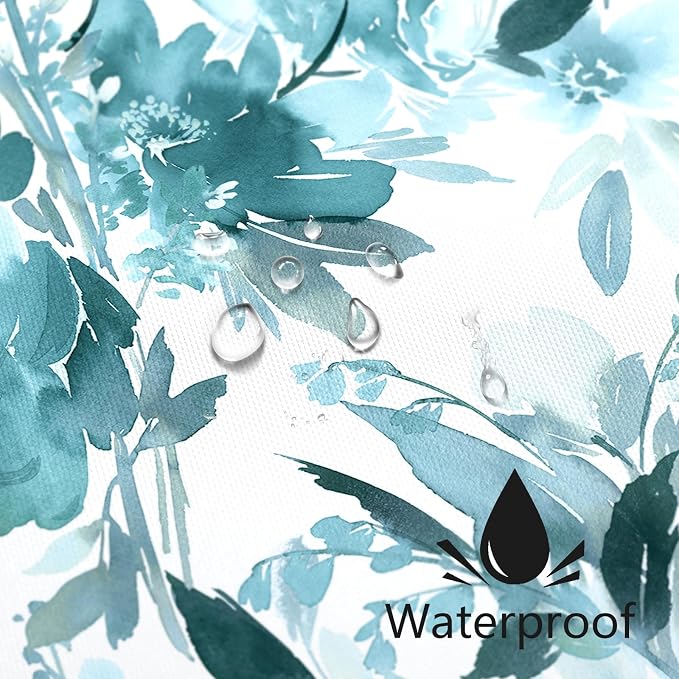 Floor to Ceiling Extra Long Flower Shower Curtain 72x96 Inch, Teal Blue | X-Long Tall 8 Ft Watercolor Floral Modern Abstract Bathroom Fabric Shower Curtain Set with Hooks