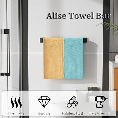 Alise Towel Bar Towel Racks for Bathroom Wall Mount 20 Inch,Matte Black | SUS304 Stainless Steel Bathroom Towel Holder, Full Square Towel Rod Towel Hanger for Bathroom Lavatory Kitchen