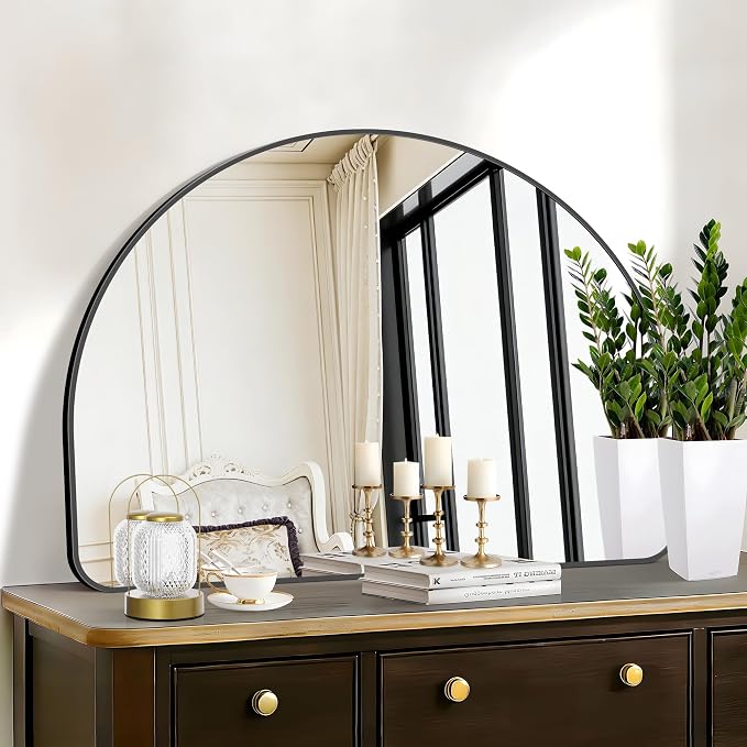 FORBATH Arched Bathroom Mirror 40x30 Inch, Black Bathroom Mirror Wall Mounted Modern Aluminum Alloy Frame Arch Mirror for Bedroom Living Room Entryway, Hanging or Leaning Against Wall