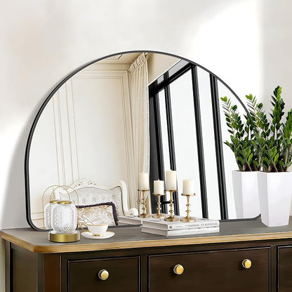 FORBATH Arched Bathroom Mirror 40x30 Inch, Black Bathroom Mirror Wall Mounted Modern Aluminum Alloy Frame Arch Mirror for Bedroom Living Room Entryway, Hanging or Leaning Against Wall