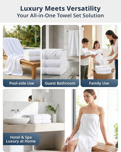 LANE LINEN Bath Sheets 100% Cotton 4 Pack Oversized Soft - White | Oversized Shower Sheets - Generously Sized, Oversized & Roomy, Lightweight & Breathable, Fade-Resistant Color