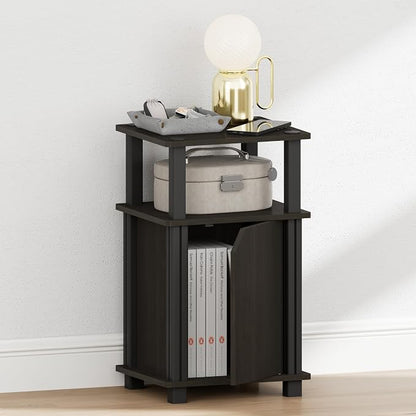 Furinno JUST Night Stand, 3-Tier Nightstand with Door Cabinet, Side Table, End Table with Open Shelf, for Living Room, Bedroom, Espresso