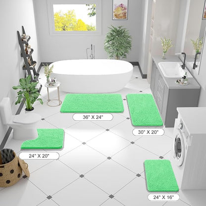 OLANLY Bathroom Runner Rugs 44x24, Soft Absorbent Chenille Bath Rugs, Rubber Backing Quick Dry, Machine Washable Long Bath Mats for Bathroom Floor, Tub and Shower, Home Decor Accessories, Mint Green | Mint Green, Quick-Drying Rubber Backing, Washable L...