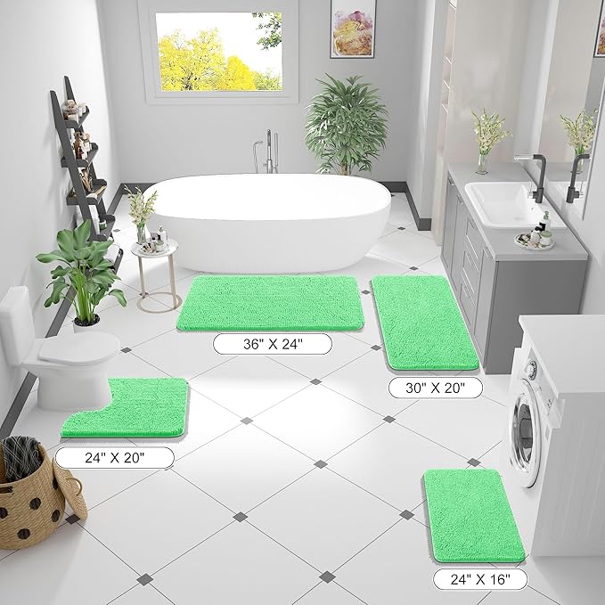 OLANLY Bathroom Rugs 30x20, Extra Soft Absorbent Chenille Bath Rugs | Mint Green, Quick-Drying Rubber Backing, Machine Washable Bath Mat for Bathroom Floor, Tub and Shower, Home Decor Accessories