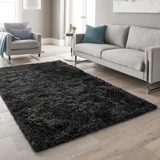 Ophanie Black Area Rug 5x7 Rugs for Living Room, Fluffy Furry Shaggy Fuzzy Rug, Carpets for Bedroom Shag Plush Soft Large, Kids Home Decor Aesthetic with Over 99 pcs Pile fibers