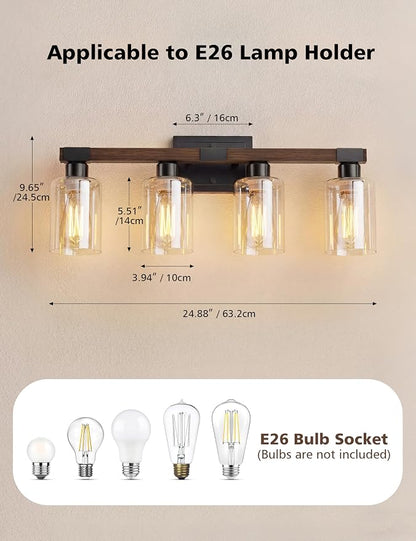 VOLISUN Farmhouse Bathroom Vanity Light Fixtures,4 Light,UL Certificated | 4 Light Bathroom Vanity Lights Over Mirror, Rustic Vanity Light for Bathrooms,Wood Bathrooms Lights Fixtures Over Mirror