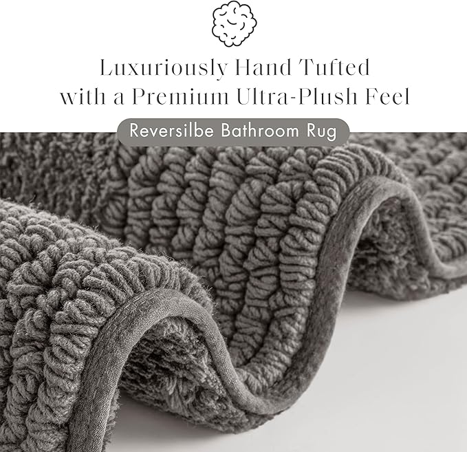 Madison Park Splendor Reversible 100% Cotton Bath Rug, 17 x 24, Charcoal | Tufted Bathroom Mat, 3000 GSM, Hotel Quality, Luxurious Plush, Medium Pile, Absorbent, Quick Dry, OEKO-TEX, Shower Room Décor