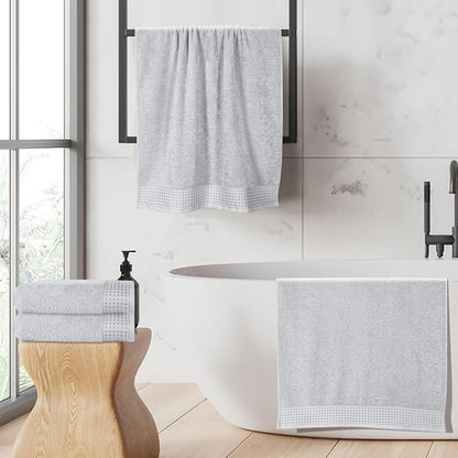 GLAMBURG Ultra Soft 4 Pack Oversized Bath Towel Set 27x54 inches, 100% Cotton Bath Towels, Highly Absorbant Compact Quickdry & Lightweight Towel, Ideal for Gym Travel Camp Pool - Light Grey