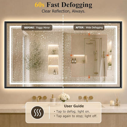 36"x60" LED Bathroom Mirror with Lights, Backlit + Front Lit, Anti-Fog | Lighted Bathroom Mirror with One-Piece Aluminum Alloy Frame, HD Shatterproof Tempered Glass, Dimmable, Memory Function