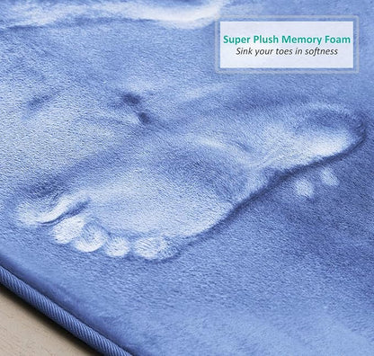 Clara Clark 3 Piece Bathroom Rugs Bath Mat Set, Velvet Memory Foam Bath Mats for Bathroom - Non-Slip, PVC Backing Bath Rugs, Washable - Dries Quickly, Blue