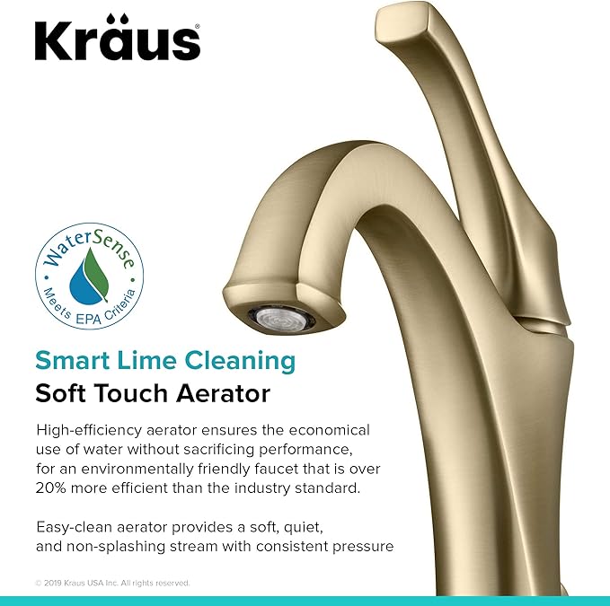 KRAUS KBF-1201BG Arlo Single Handle Basin Bathroom Faucet with Lift Rod Drain and Deck Plate, Brushed Gold