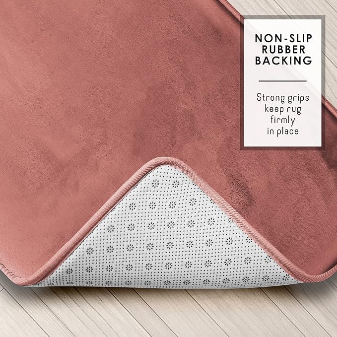 Clara Clark Bathroom Rugs, Velvet Memory Foam Bath Mat, Non-Slip, Machine Washable Bath Rugs - Dries Quickly, Ultra Soft Plush Bath Mats for Bathroom, 17 x 24, Misty Rose