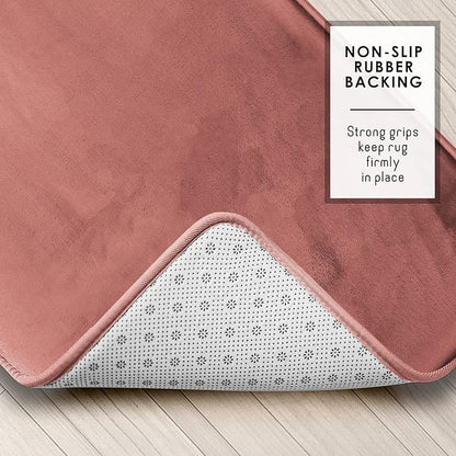 Clara Clark Bathroom Rugs, Velvet Memory Foam Bath Mat, Non-Slip, Machine Washable Bath Rugs - Dries Quickly, Ultra Soft Plush Bath Mats for Bathroom, 17 x 24, Misty Rose