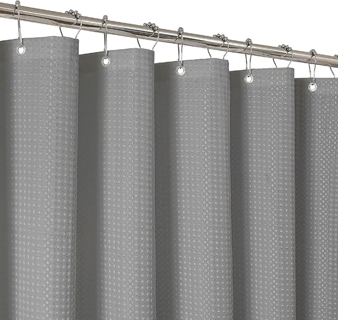 2-in-1 Waterproof Fabric Shower Curtain - No Separate Liner Needed, Hotel-Style Waffle Weave, Effortless Cleaning & Washable Bathroom Shower Curtain Set,72Wx96H,Grey