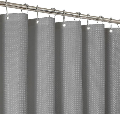 2-in-1 Waterproof Fabric Shower Curtain - No Separate Liner Needed, Hotel-Style Waffle Weave, Effortless Cleaning & Washable Bathroom Shower Curtain Set,72Wx96H,Grey