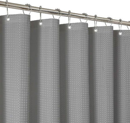 2-in-1 Waterproof Fabric Shower Curtain - No Separate Liner Needed, Hotel-Style Waffle Weave, Effortless Cleaning & Washable Bathroom Shower Curtain Set,36Wx72H,Grey