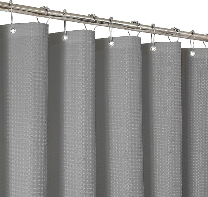 2-in-1 Waterproof Fabric Shower Curtain - No Separate Liner Needed, Hotel-Style Waffle Weave, Effortless Cleaning & Washable Bathroom Shower Curtain Set,54Wx78H,Grey