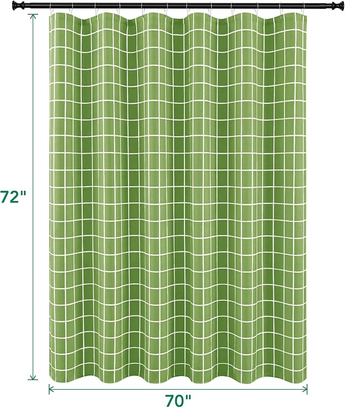 Fabric Shower Curtains for Bathroom-Cloth Modern Farmhouse Shower Curtain | 70"Wx72"L Sage Green Faux Linen Grid Minimalist Simple Neutral Guest Bathroom Decor-Textured Geometric Plaid Machine Washable