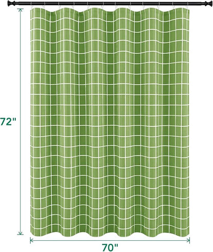 Fabric Shower Curtains for Bathroom-Cloth Modern Farmhouse Shower Curtain | 70"Wx72"L Sage Green Faux Linen Grid Minimalist Simple Neutral Guest Bathroom Decor-Textured Geometric Plaid Machine Washable