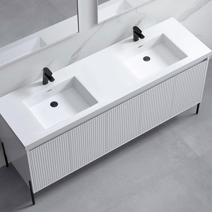 Dowell 73" Bathroom Sink,Double Bowl Vanity Basin,Rectangular Drop-In Bathroom Sink with Overflow,White-000 7322BP