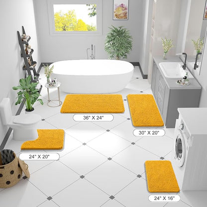 OLANLY Small Bathroom Rugs 24x16, Extra Soft Absorbent Chenille Bath Rugs | Golden Yellow, Quick-Drying Rubber Backing, Washable Bath Mat for Bathroom Floor, Tub and Shower, Home Decor Accessories